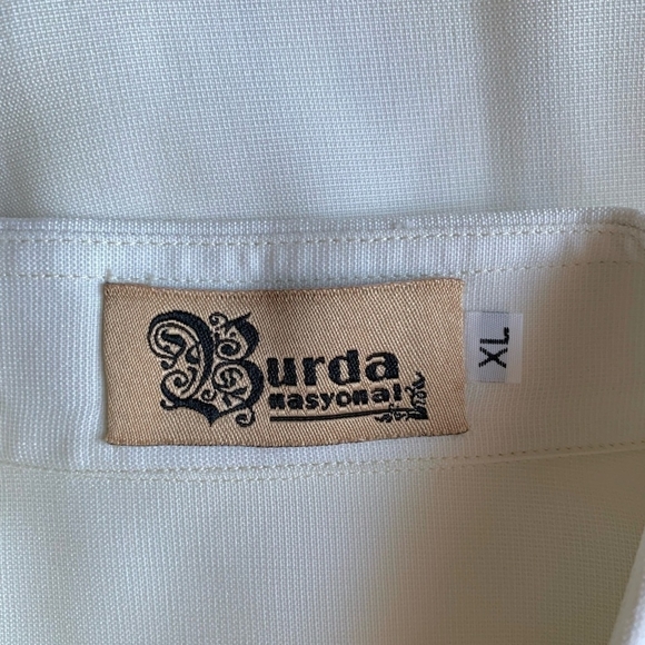 Mens Tee BURDA Short Sleeve Shirt Ivory Front Embroidered Button Front T-shirt - Picture 6 of 6